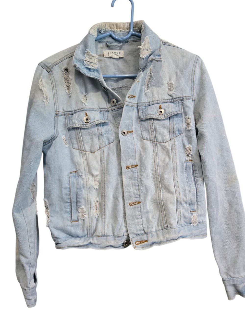 Ci Sono Light Blue Distressed Denim Jacket - Women's, Large